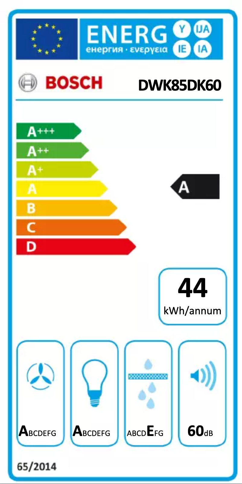 Page n°1 - Label énergétique Bosch DWK85DK60