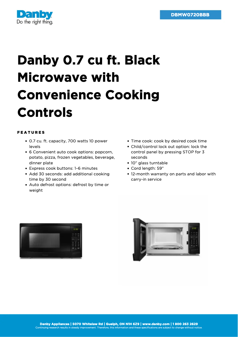 Page n°1 - Fiche technique Danby DBMW0720BBB