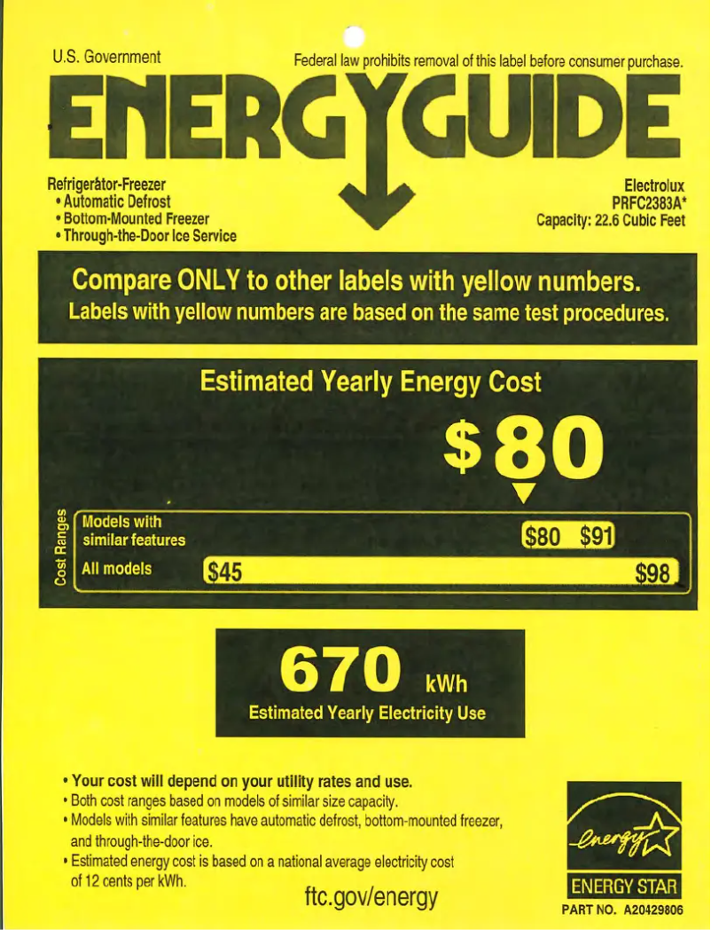 Página 1 del manual Etiqueta energética Frigidaire PRFC2383AF
