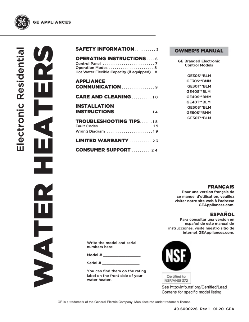 Page 1 de la notice Manuel utilisateur GE GE30S10BLM