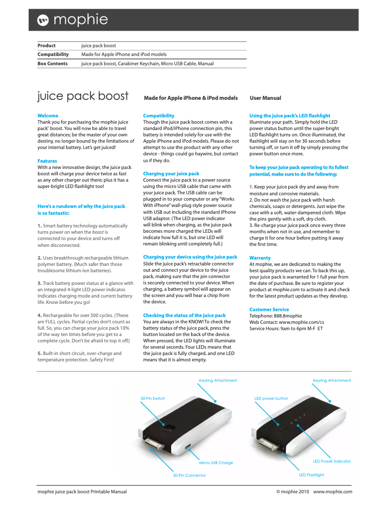 Page 1 de la notice Manuel utilisateur Mophie Juice Pack