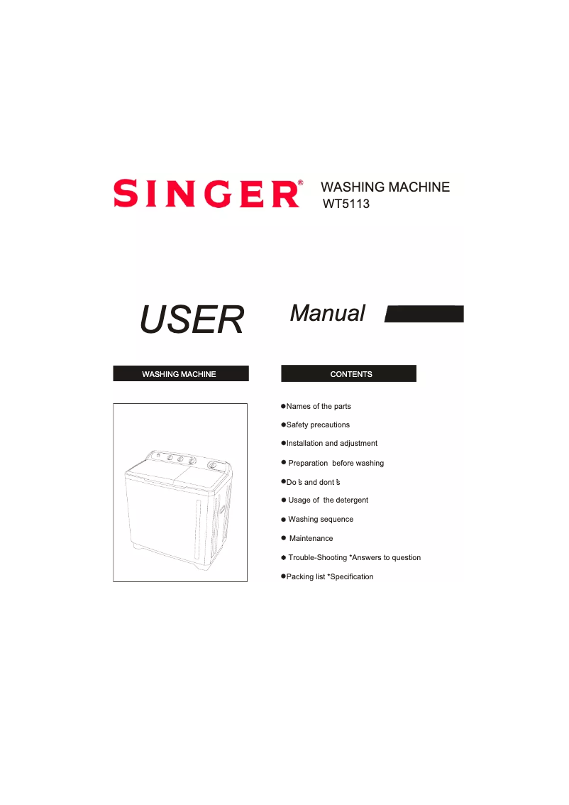 Page 1 de la notice Manuel utilisateur Singer WT5113