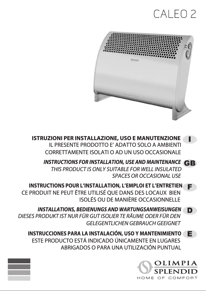 Page 1 de la notice Manuel utilisateur Olimpia Splendid Caleo