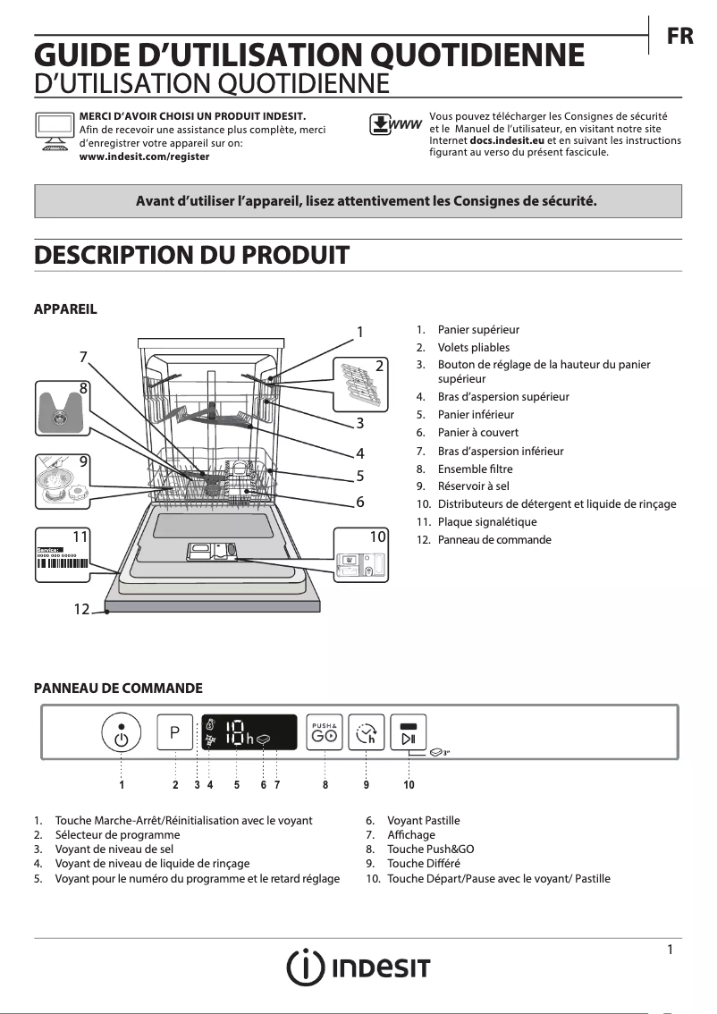Page 1 de la notice Manuel utilisateur Indesit D2IHD526AS