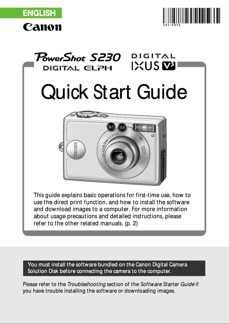 Page n°1 - Guide de démarrage rapide Canon IXUS V3