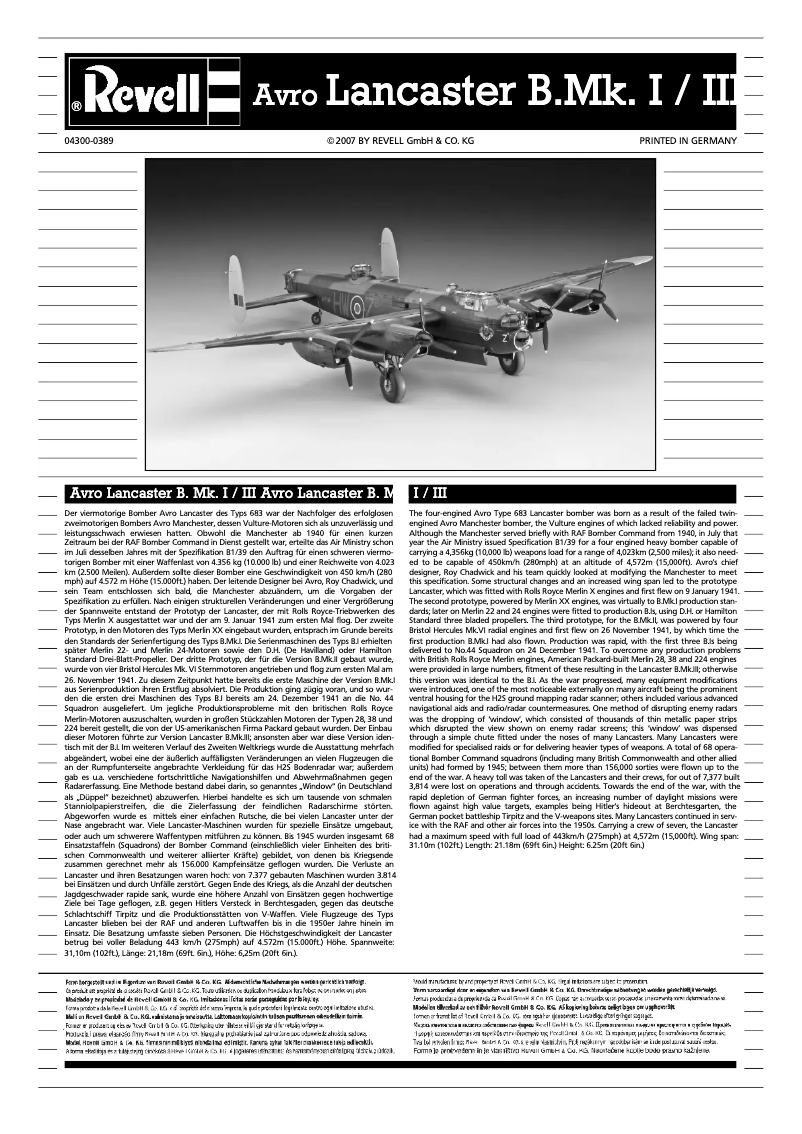 Image de la première page du manuel de l'appareil Avro Lancaster Mk.I/III