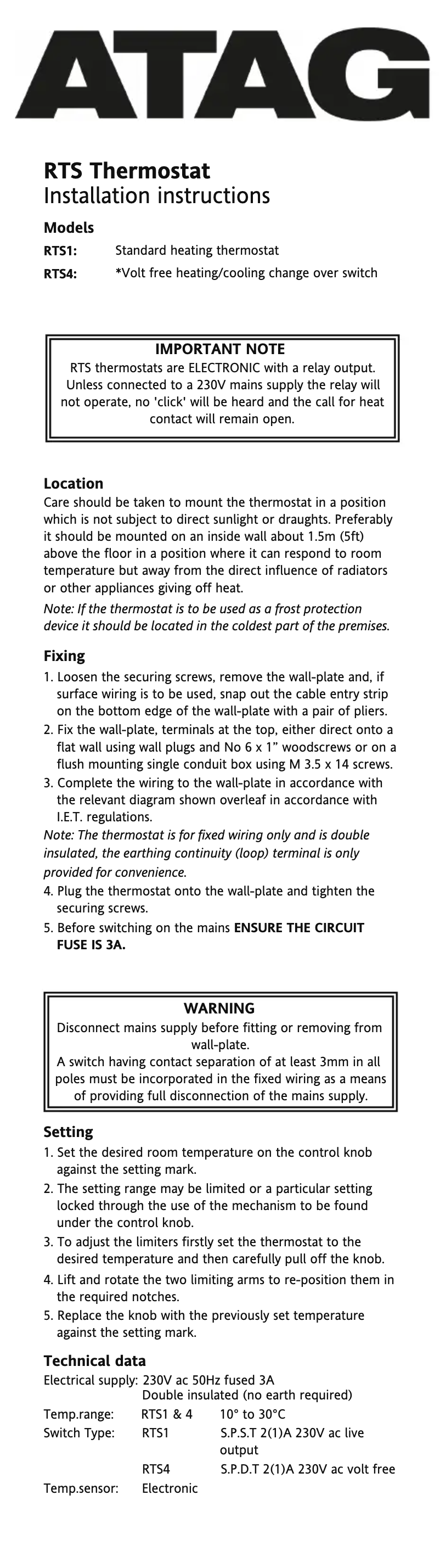 Page 1 de la notice Guide d'installation Drayton RTS2