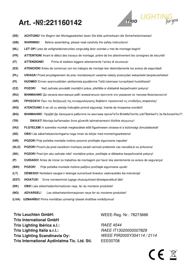 Page 1 de la notice Manuel utilisateur Trio Lighting Mapi