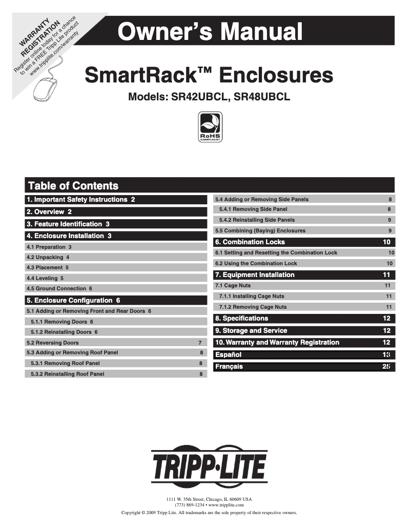 Page 1 de la notice Manuel utilisateur Tripp Lite SmartRack SR42UBCL