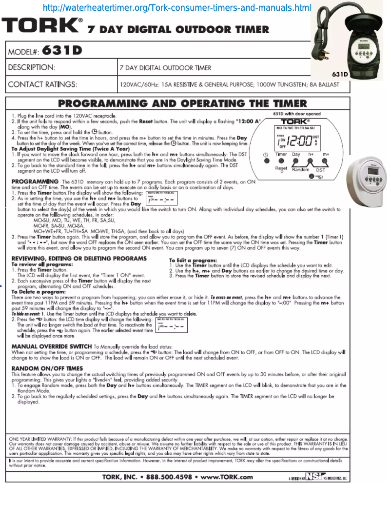 Página 1 del manual Manual de usuario Tork 631D