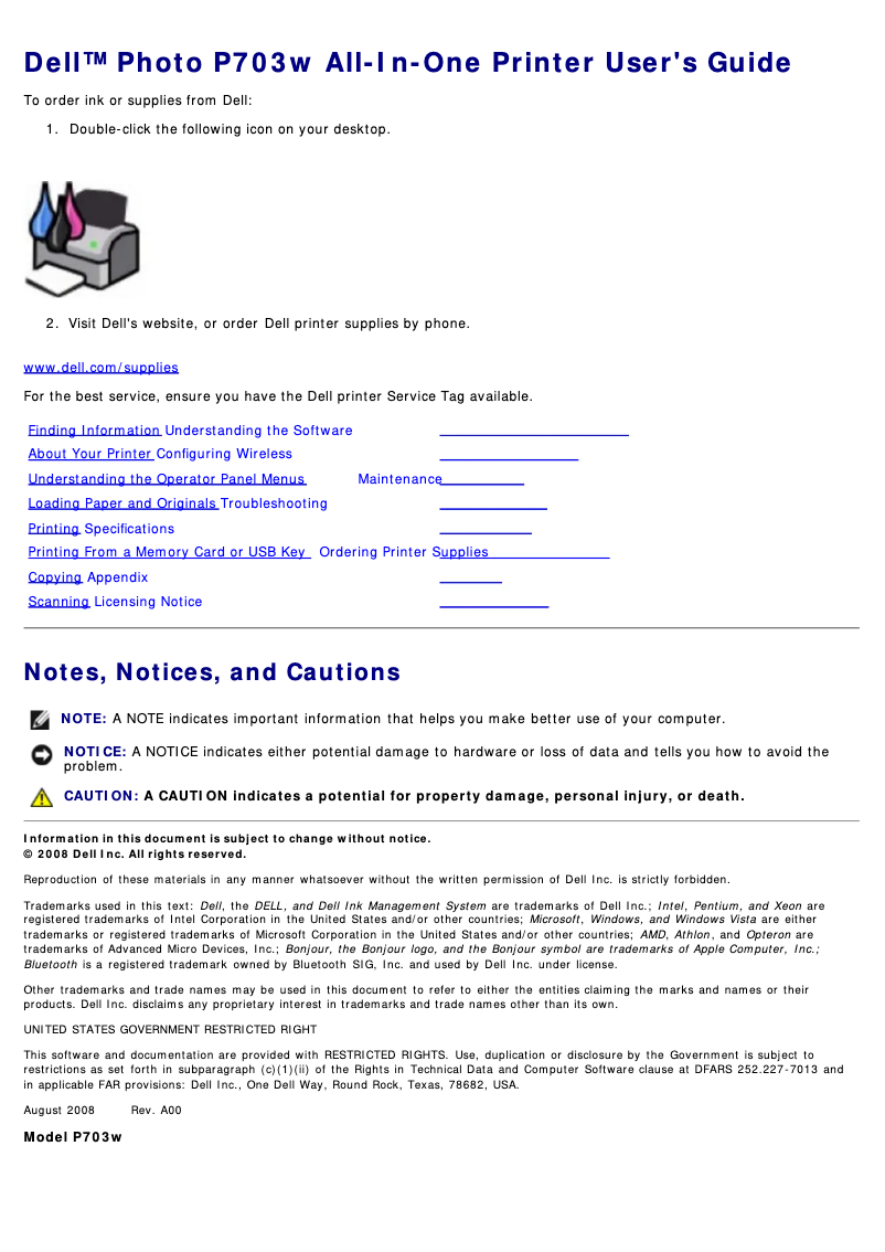 Page 1 de la notice Manuel utilisateur Dell P703w