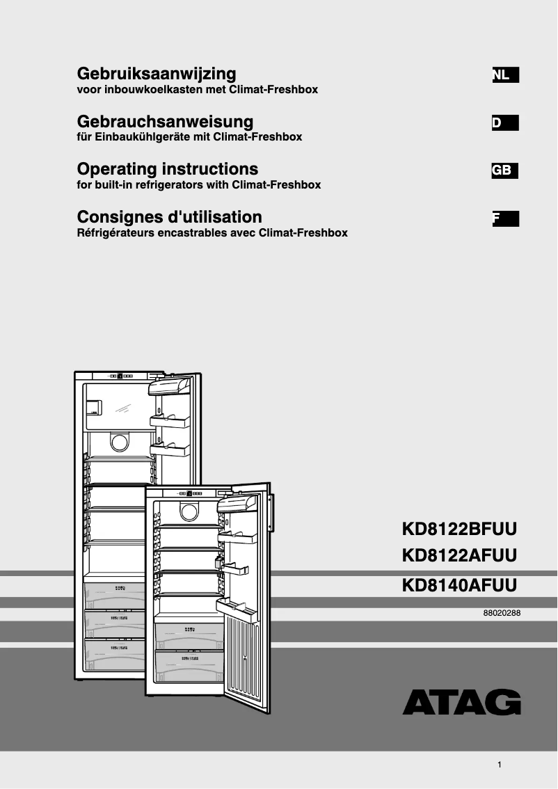 Page 1 de la notice Manuel utilisateur Atag KD8122BF