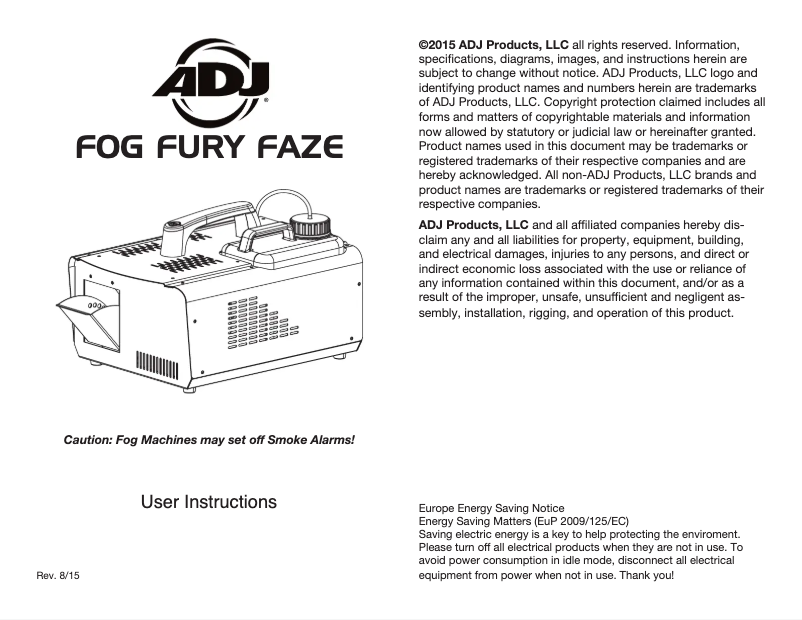 Page 1 de la notice Manuel utilisateur Adj Fog Fury Faze