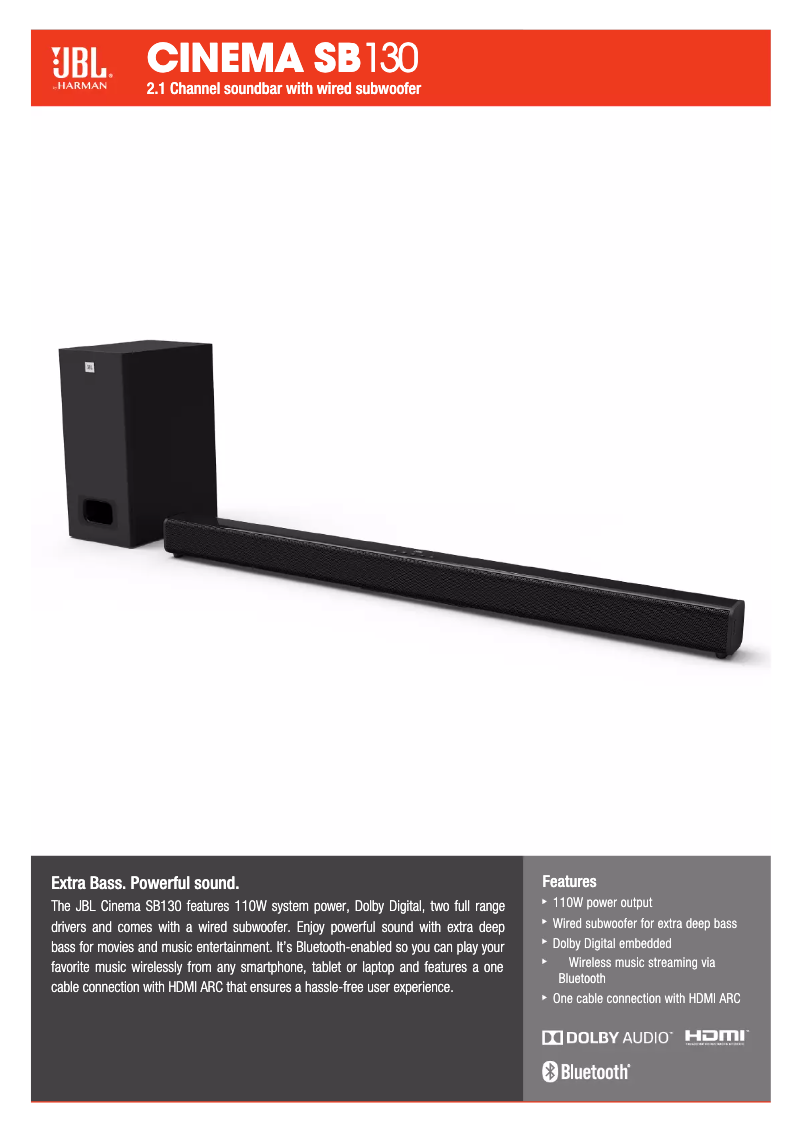 Page 1 de la notice Fiche technique JBL Cinema SB130