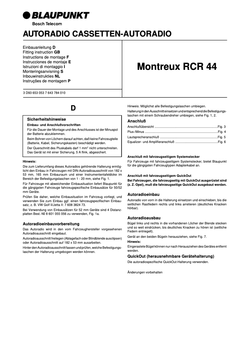 Página 1 del manual Manual de usuario Blaupunkt Montreux RCT 44
