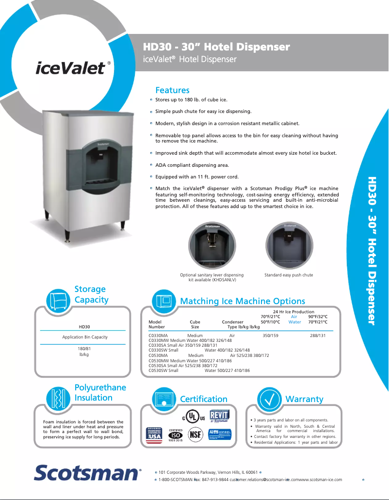 Page 1 de la notice Fiche technique Scotsman HD30B-1