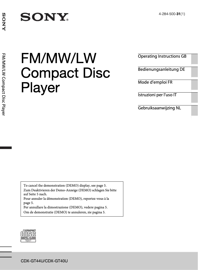 Page 1 de la notice Mode d'emploi Sony CDX-GT44U