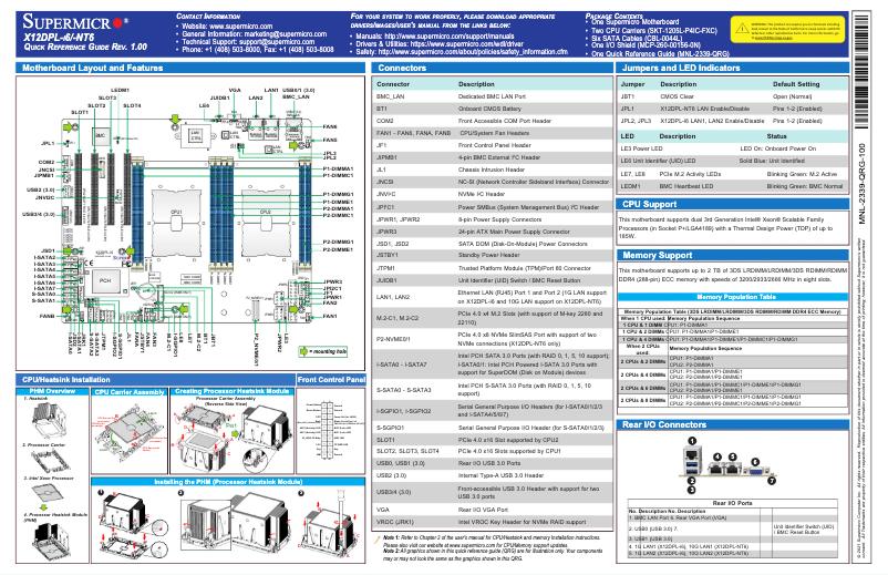 Page 1 de la notice Guide de démarrage rapide Supermicro X12DPL-NT6
