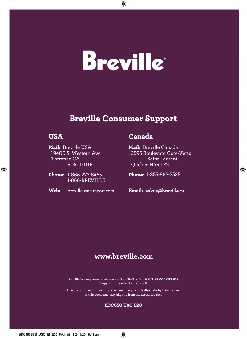 Page n°1 - Manuel utilisateur Breville the Grind Control BDC650