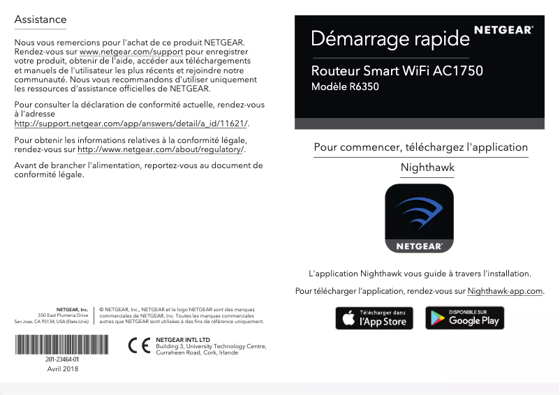 Page 1 de la notice Guide d'installation Netgear R6350