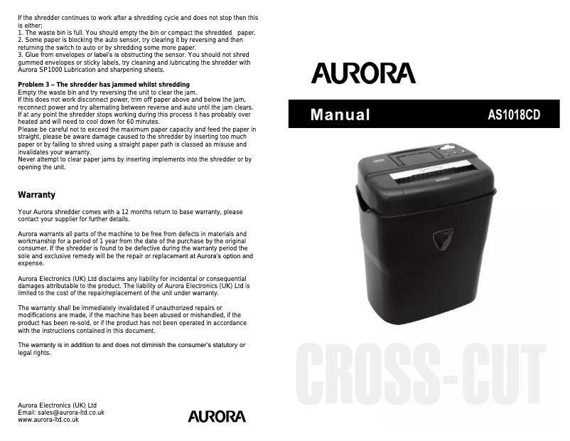 Page n°1 - Manuel utilisateur Aurora AS1018CD