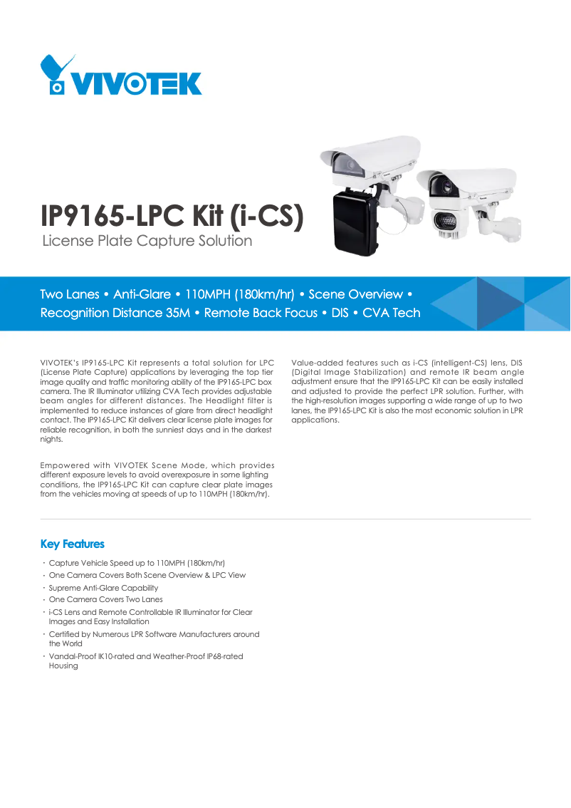 Page 1 de la notice Fiche technique Vivotek IP9165-LPC-v2