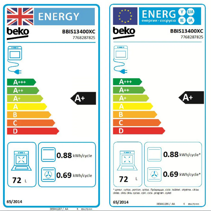 Page 1 de la notice Label énergétique Beko BBIS13400XC