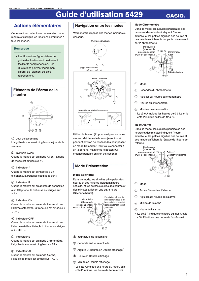 Page 1 de la notice Manuel utilisateur Casio 5429
