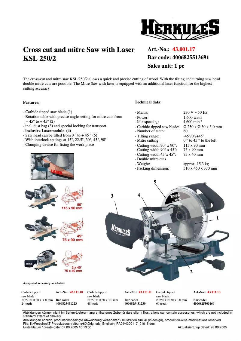 Image de la première page du manuel de l'appareil KSL 250/2