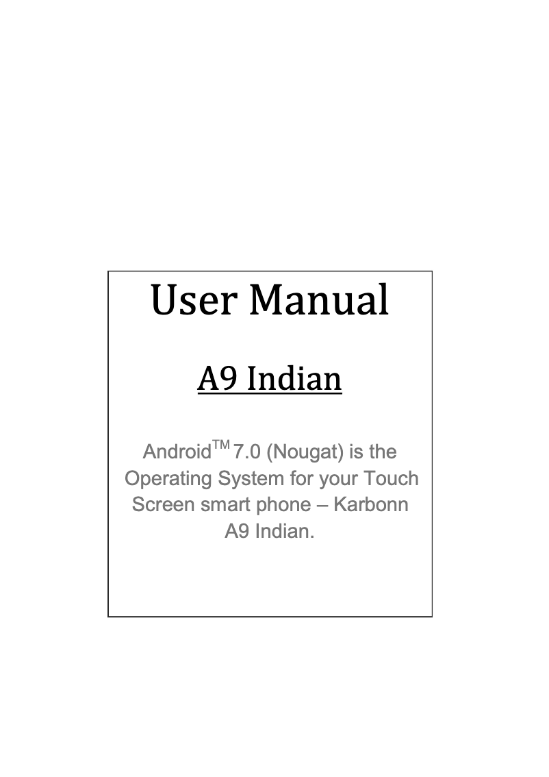 Page 1 de la notice Manuel utilisateur Karbonn A9 Indian
