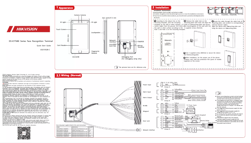 Page 1 de la notice Guide de démarrage rapide Hikvision DS-K1T680DFG1
