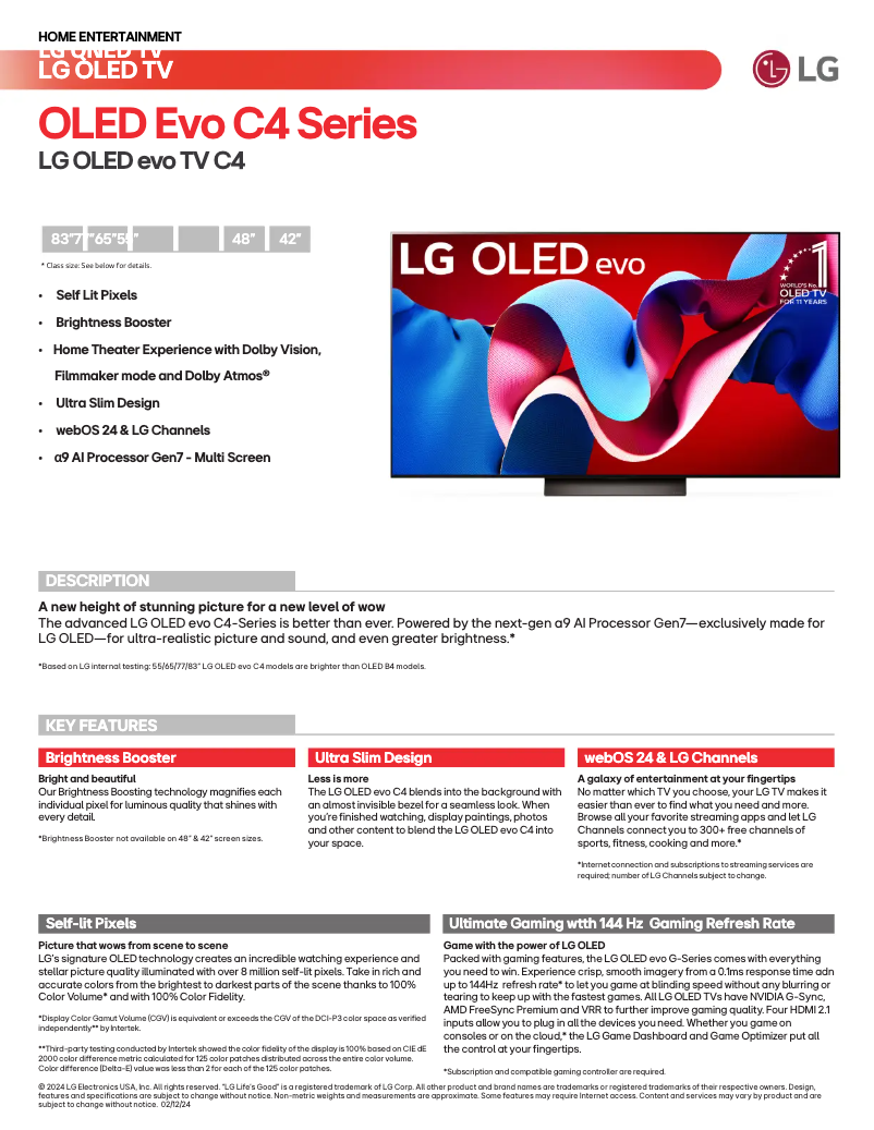 Page 1 de la notice Fiche technique LG OLED77C4PUA