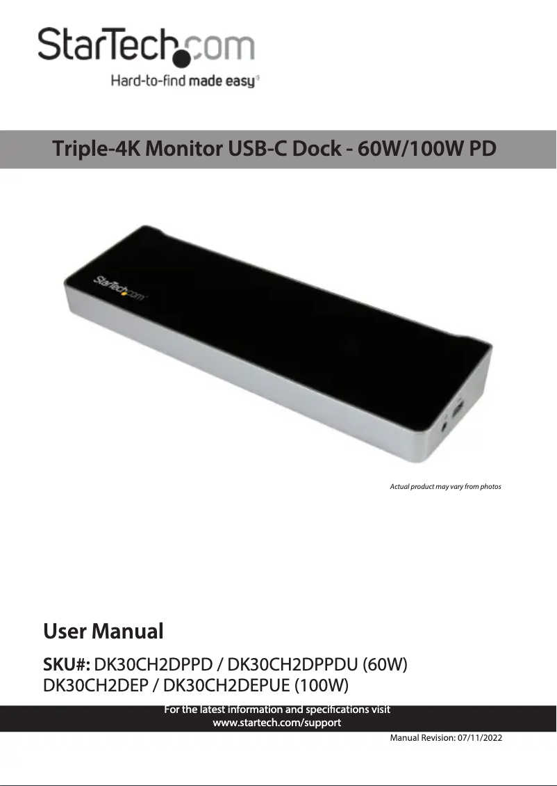 Page 1 de la notice Manuel utilisateur StarTech.com DK30CH2DEPUE