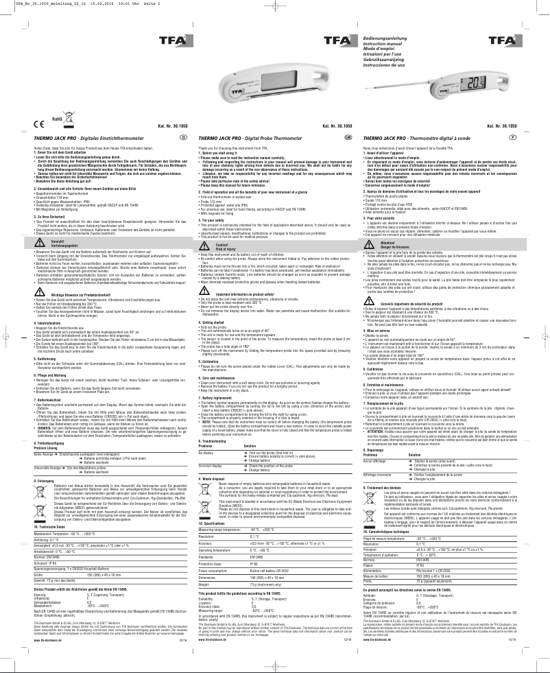 Página 1 del manual Manual de usuario TFA Thermo Jack Pro 30.1050