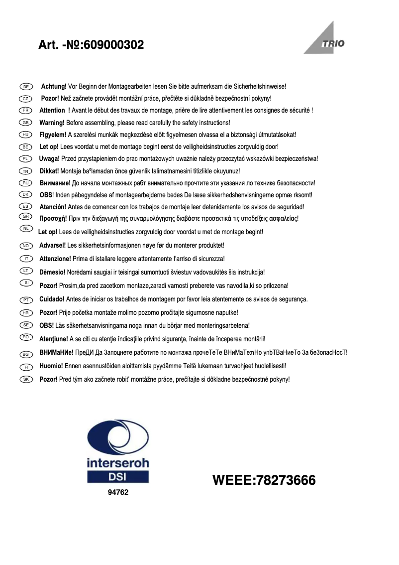 Page 1 de la notice Manuel utilisateur Trio Lighting Disc 609000306