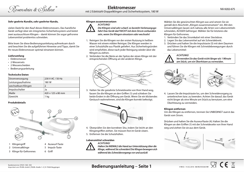 Page 1 de la notice Manuel utilisateur Rosenstein & Söhne NX-9202-919