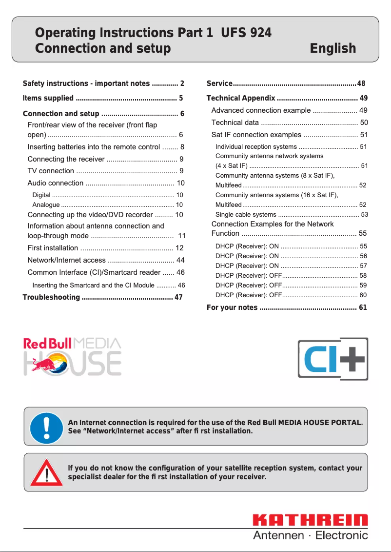 Page n°1 - Manuel utilisateur Kathrein UFS 924sw