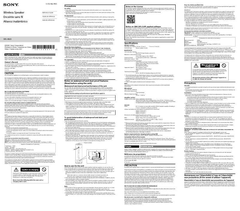 Página 1 del manual Manual de usuario Sony SRS-XB23