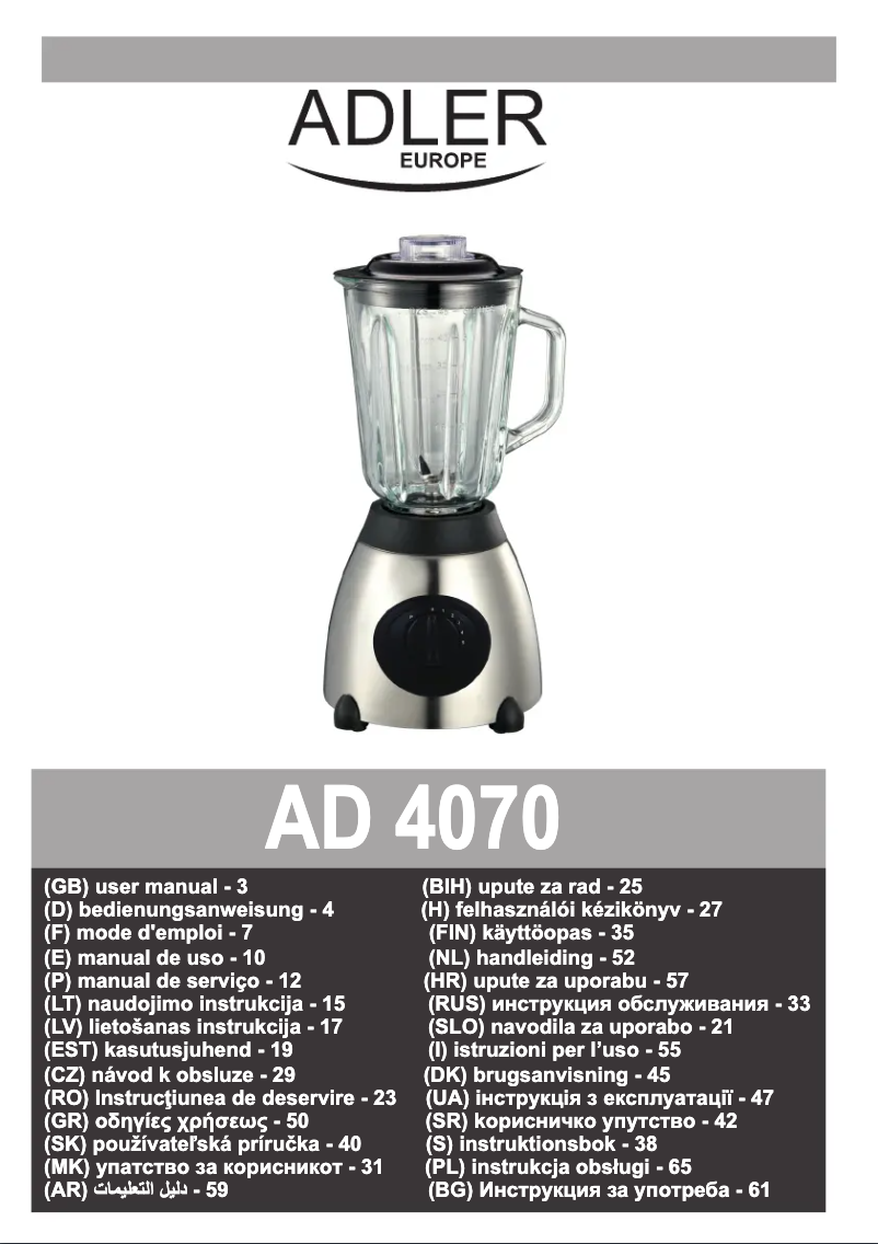 Page 1 de la notice Manuel utilisateur Adler AD 4070