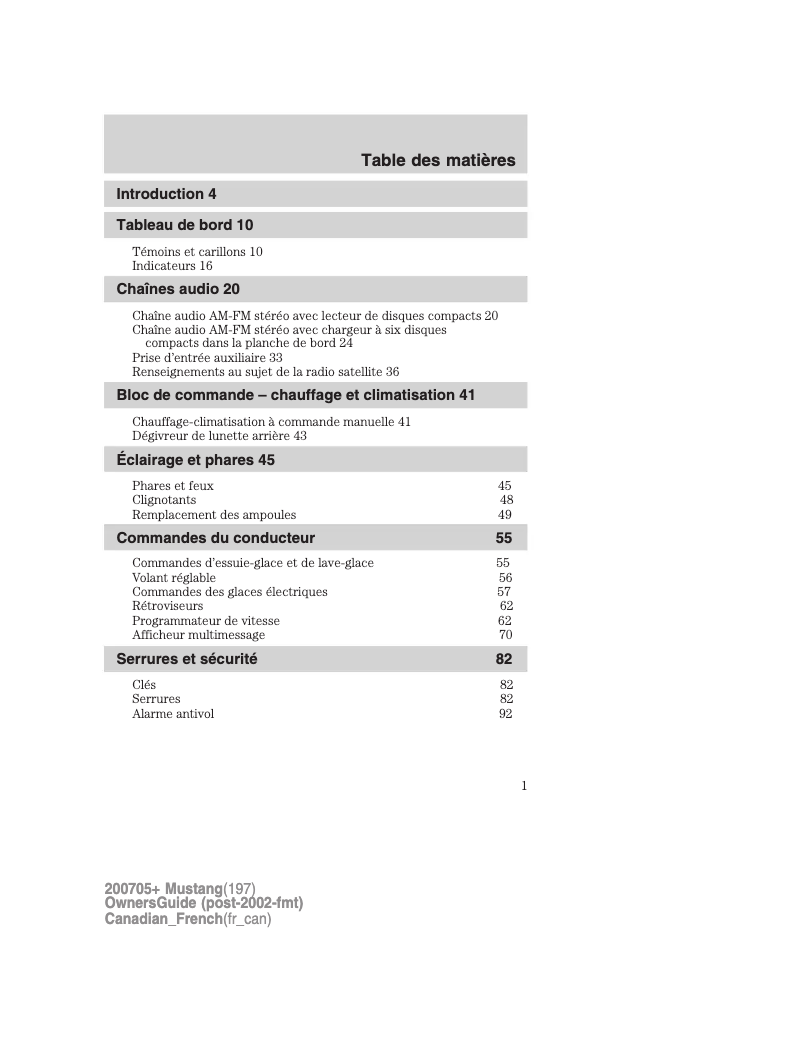 Image de la première page du manuel de l'appareil Mustang (2007)