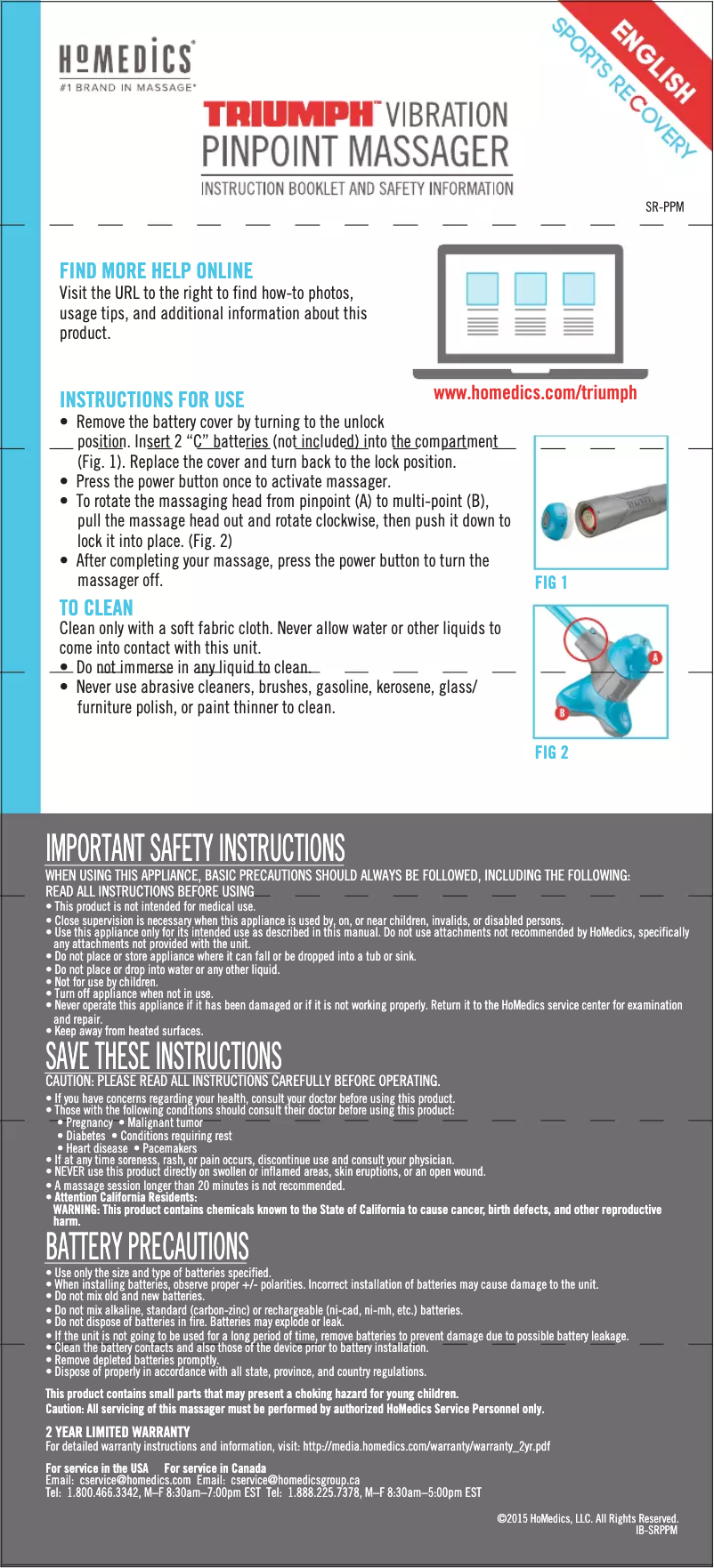 Page 1 de la notice Manuel utilisateur Homedics SR-PPM
