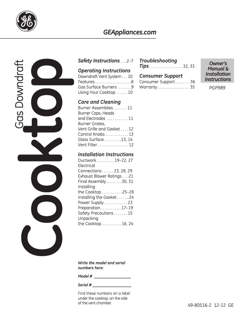 Page n°1 - Mode d'emploi GE Profile PGP989SNSS