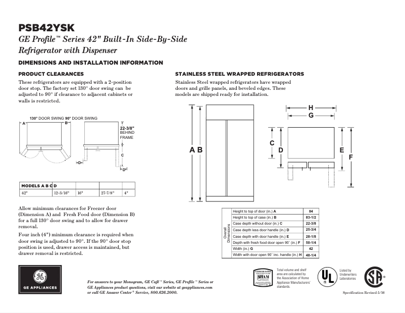 Page 1 de la notice Fiche technique GE Profile PSB42YSKSS