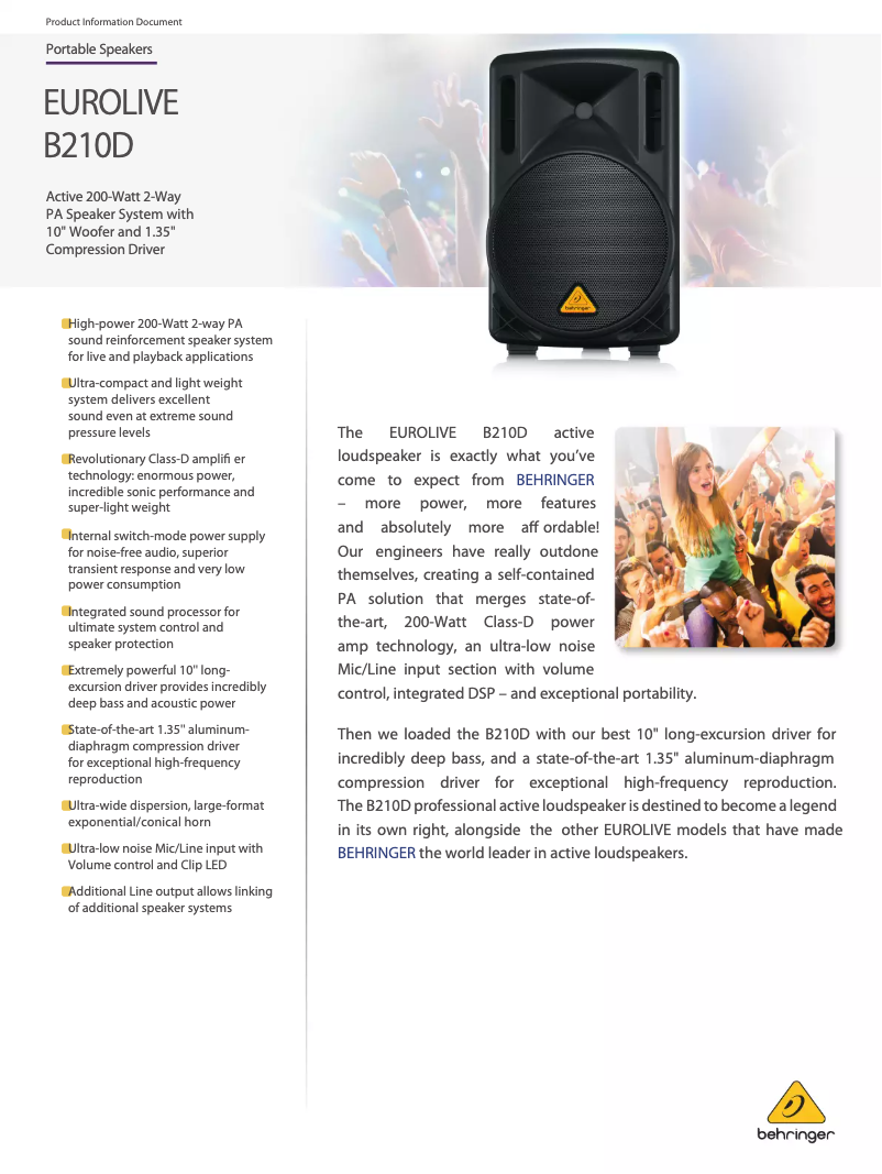 Page n°1 - Fiche technique Behringer Eurolive B210D