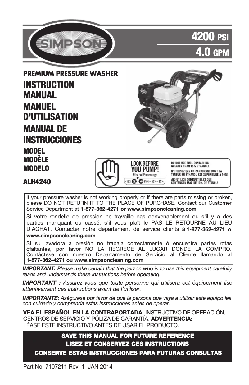 Page n°1 - Manuel utilisateur Simpson ALH4240