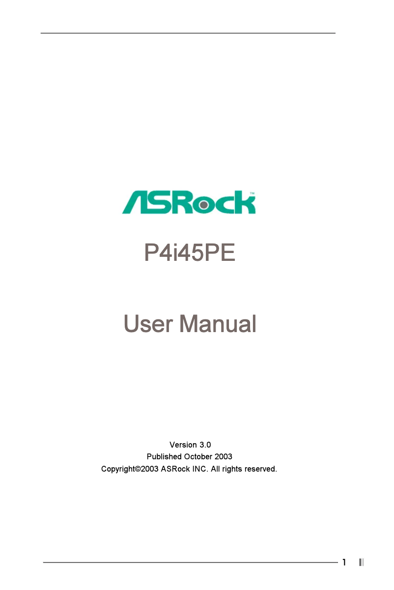 Página 1 del manual Manual de usuario Asrock P4i45PE R3.0
