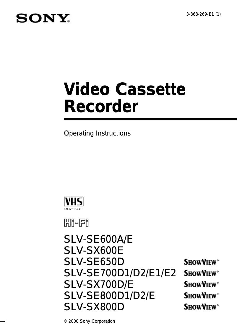Page 1 de la notice Manuel utilisateur Sony SLV-SX800