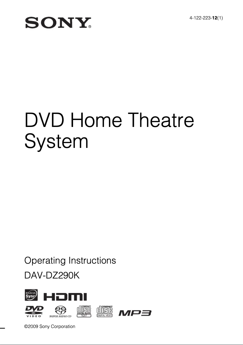 Page n°1 - Manuel utilisateur Sony DAV-DZ290M