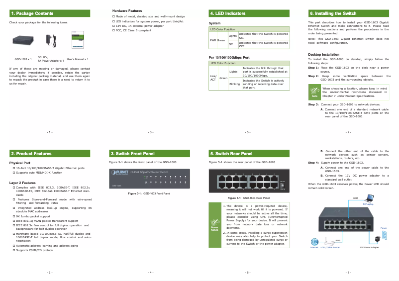 Page 1 de la notice Manuel utilisateur Planet GSD-1603