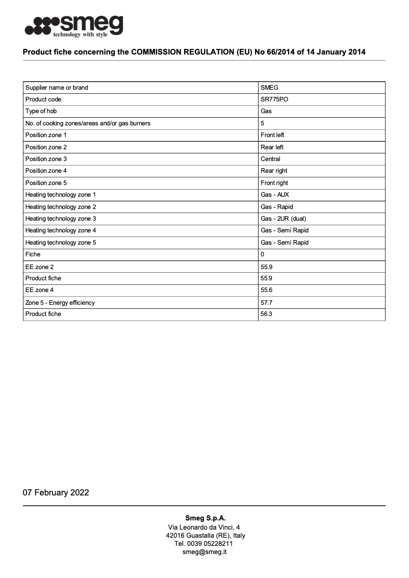 Page 1 de la notice Brochure Smeg SR775PO